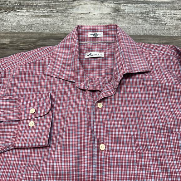 Peter Millar Province Check Pink Blue Mens L Flannel Long Sleeve Button Up Shirt - Picture 1 of 10